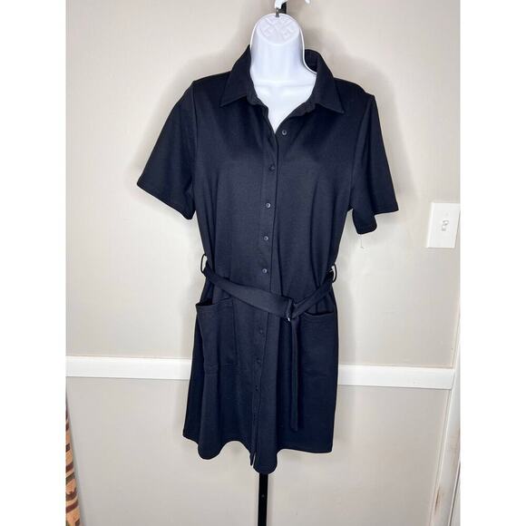 41Hawthorn Womens Sammie Point Shirt Dress Short Sleeves Black Size M Petite NEW - Picture 4 of 10